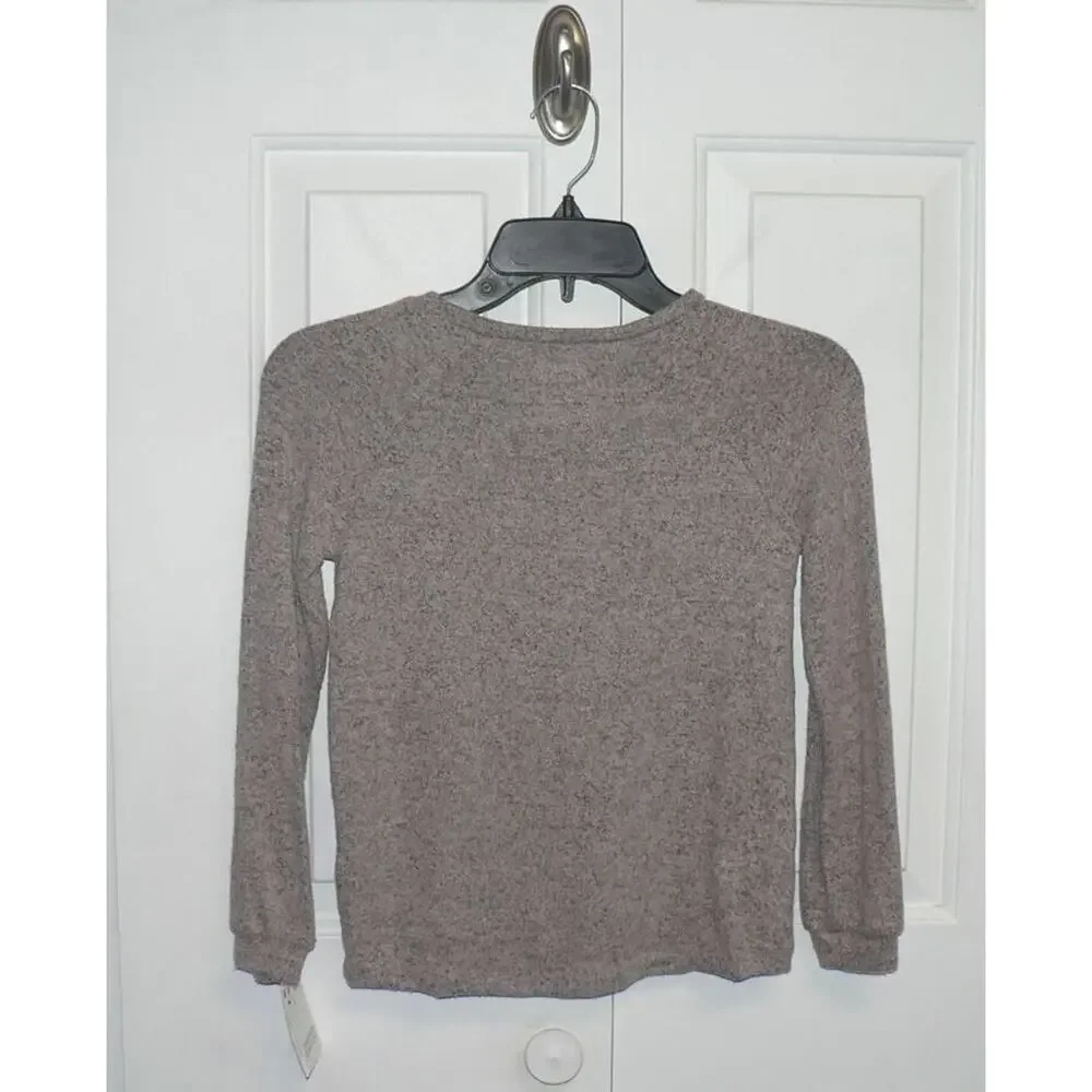 Harper Canyon Brushed Knit Ruffle Detail Top in Pink English Heather Size 7‎ $15
